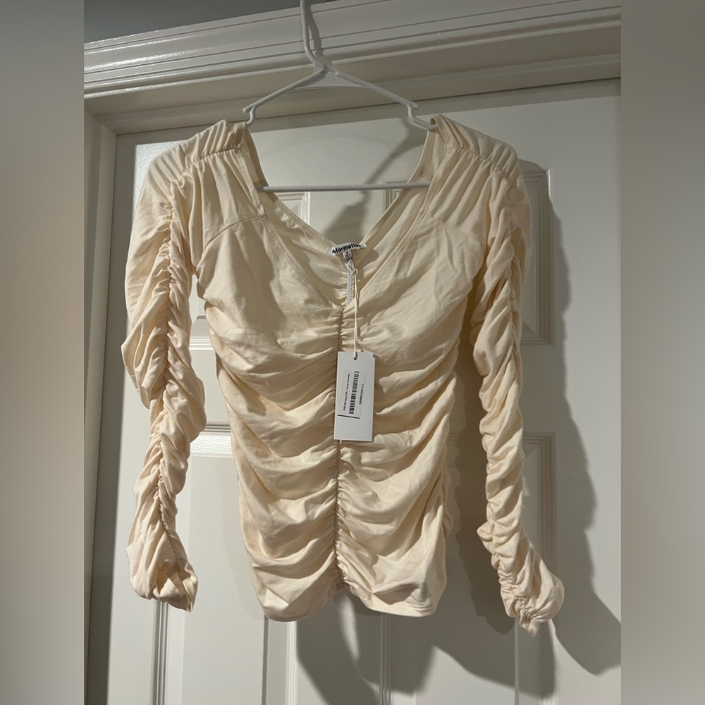 Reformation ruched cream top size S NWT